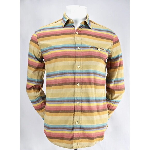 Lucky Brand Long Sleeve Button Multi Color Striped Shirt Mens Medium - Picture 2 of 6